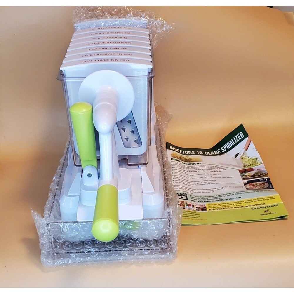 Brieftons 10-Blade Vegetable Spiralizer Slicer Pasta Maker with Caddy & Manual